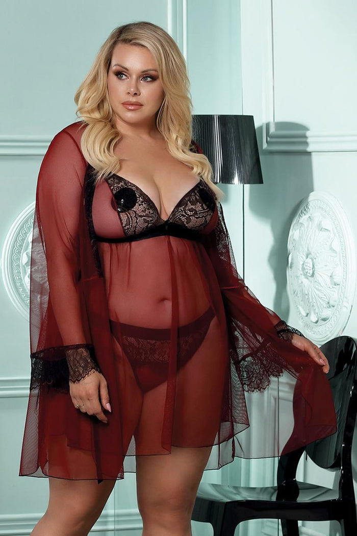 dark red Robe with lace AA052931 - 5XL/6XL-0