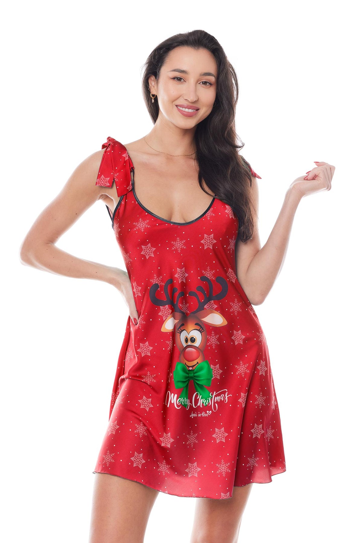 red Christmas dress with reindeer - 2XL/3XL-0