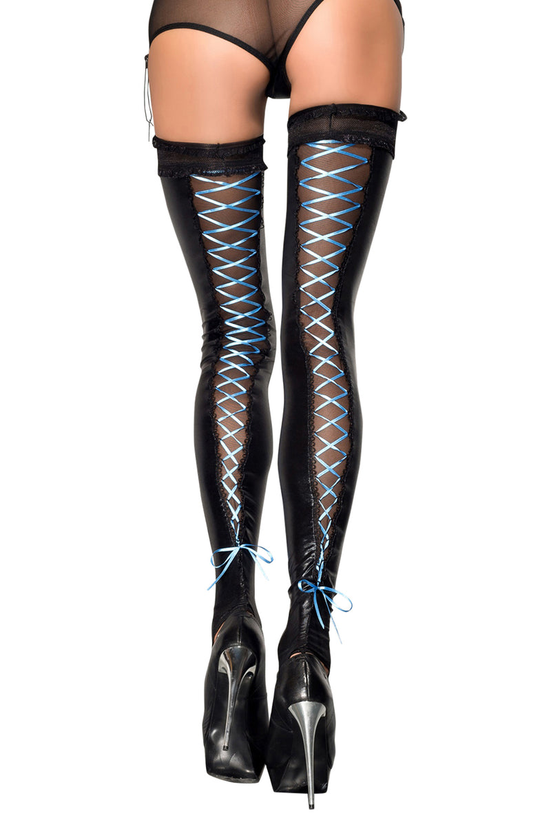 back wetlook stockings ST05 XXL/XXXL with lacing by MeSeduce-0