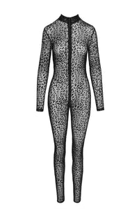 F285 Full body leopard flock catsuit - 3XL-3