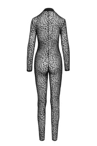 F285 Full body leopard flock catsuit - 3XL-4