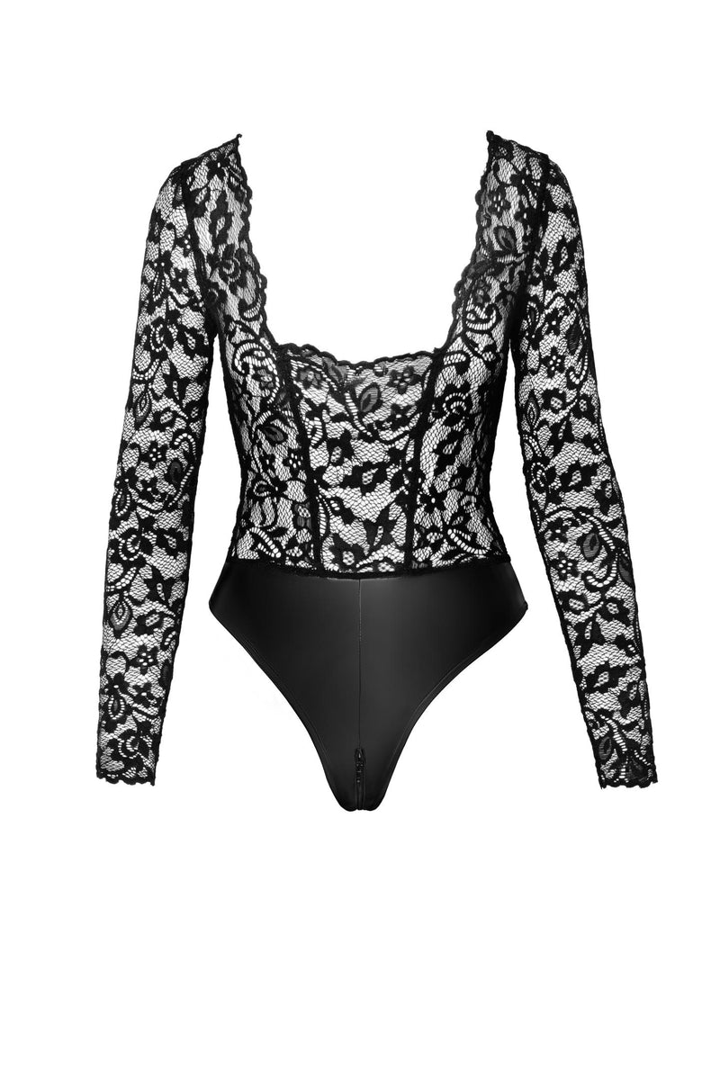 F296 Psyche bodysuit of lace and wetlook - 3XL-5