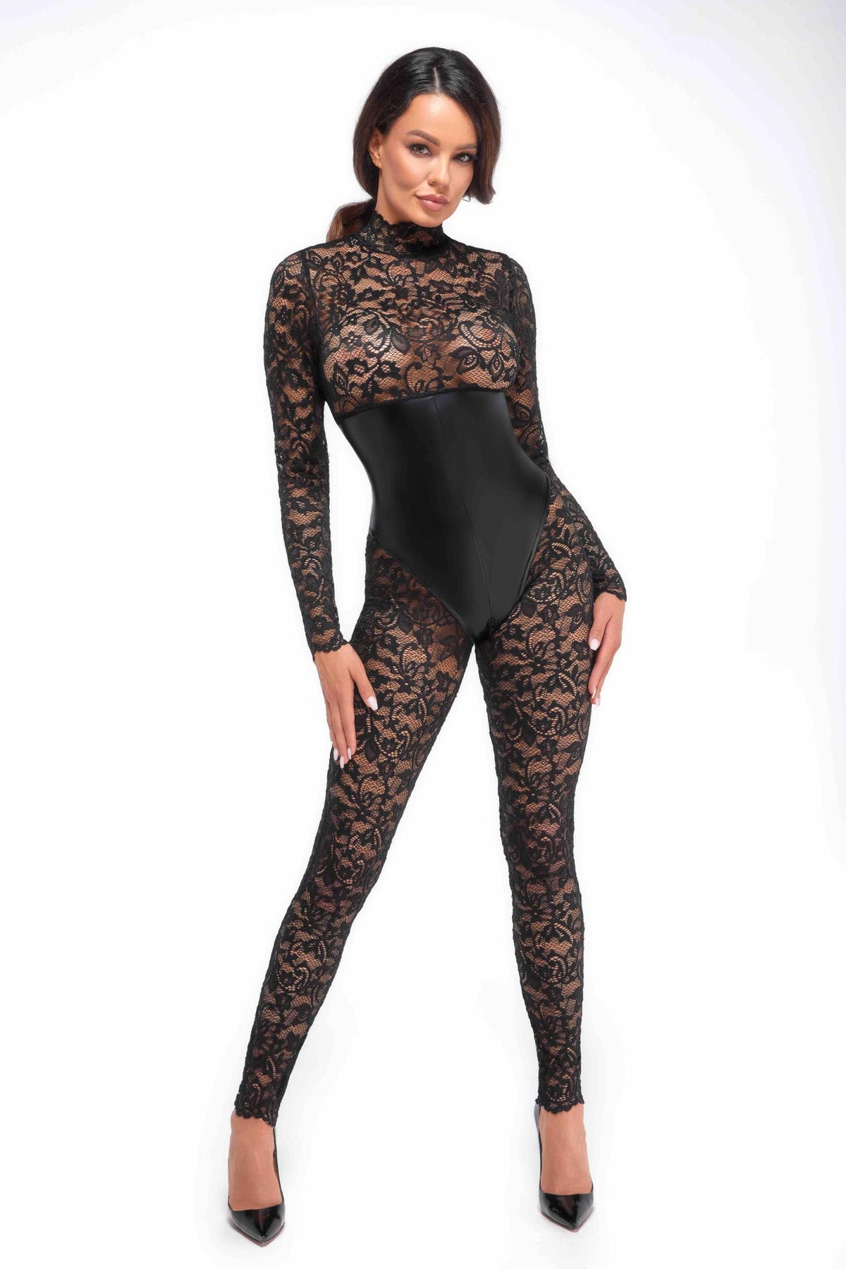 F299 Enigma lace catsuit with underbust bodice - 3XL-2