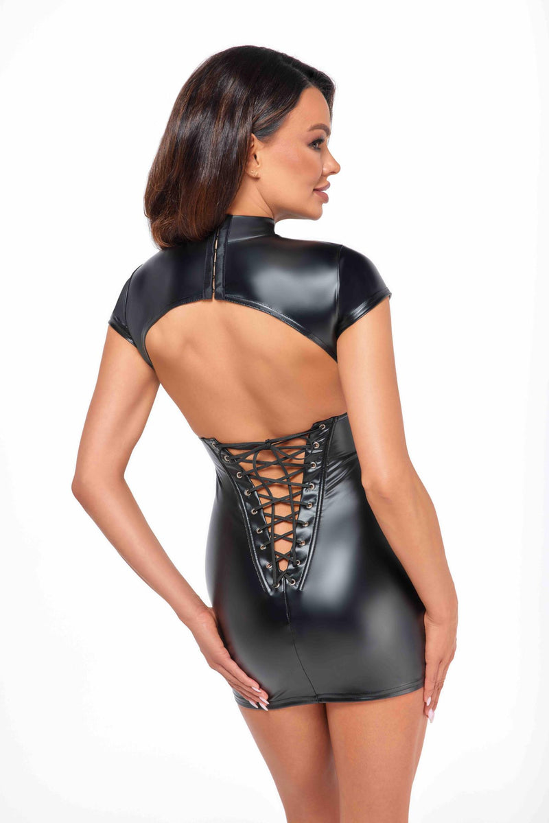 F309 Fantasy wetlook mini dress with lace up back - 3XL-1