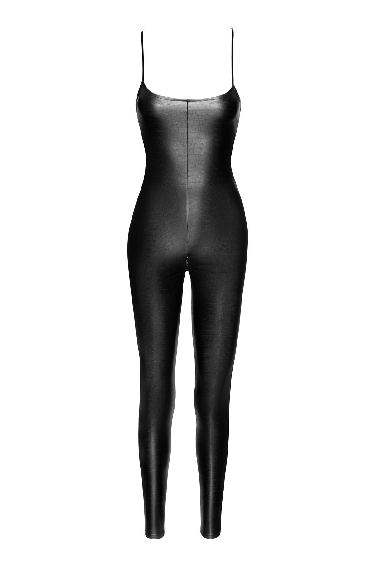 F316 Wild crocodile printed wetlook catsuit with lace up back - 3XL-3