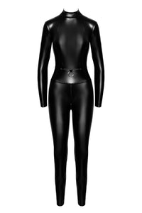 F319 Caged wetlook catsuit with zippers and ring - 3XL-3
