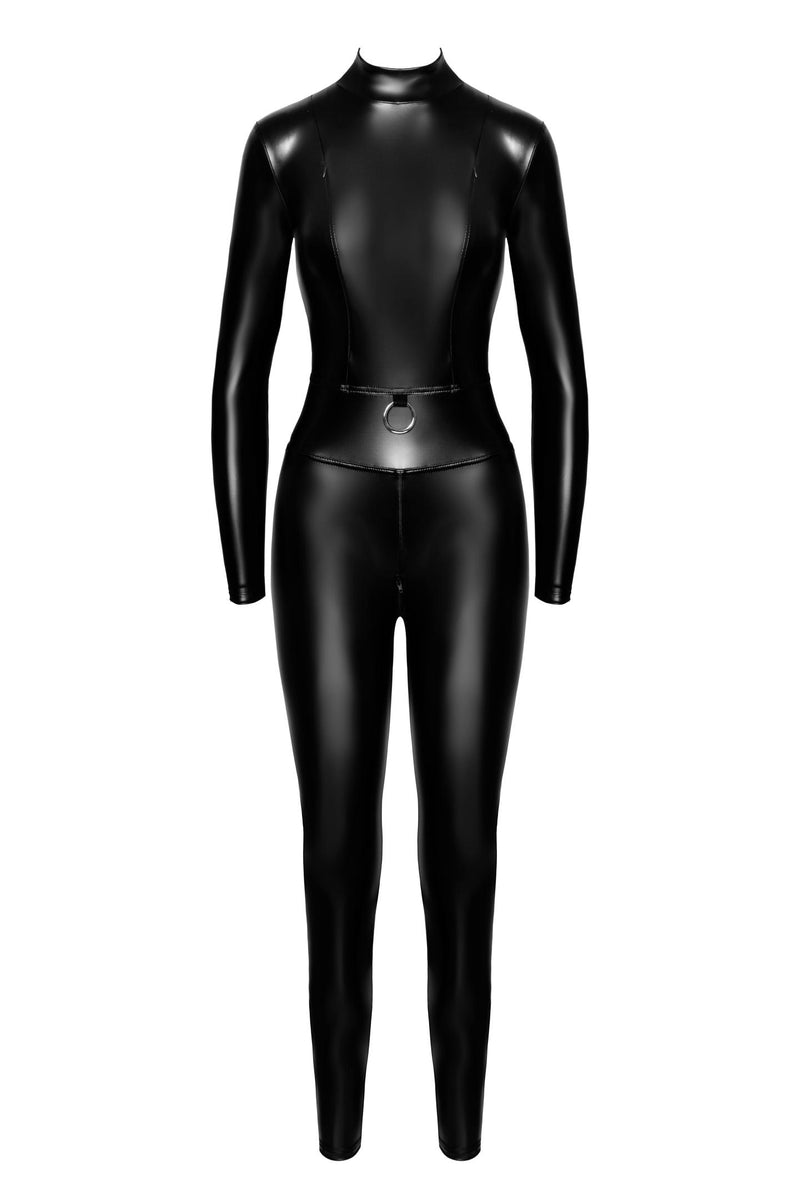 F319 Caged wetlook catsuit with zippers and ring - 3XL-3