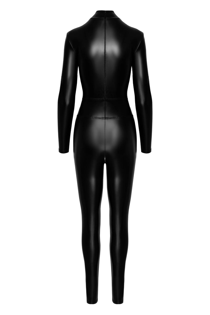 F319 Caged wetlook catsuit with zippers and ring - 3XL-4