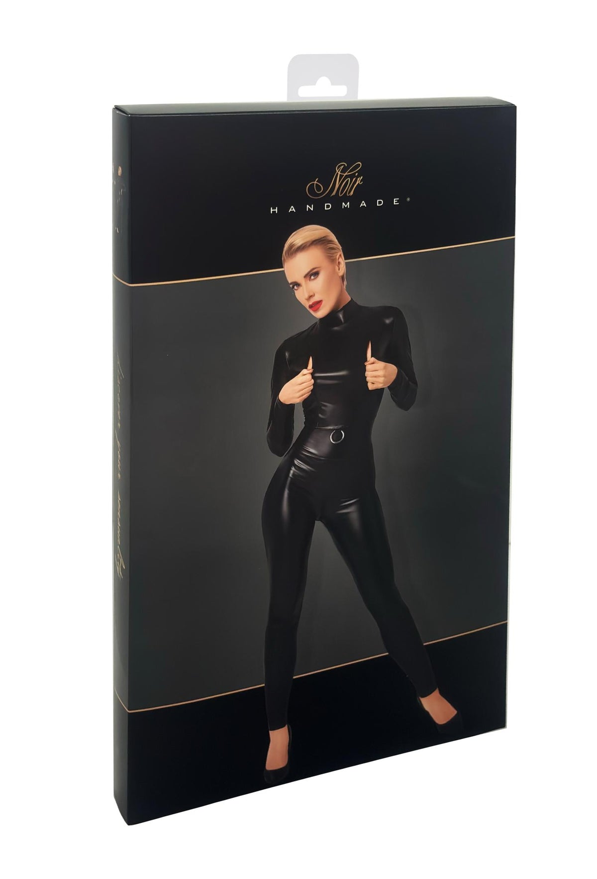 F319 Caged wetlook catsuit with zippers and ring - 3XL-5
