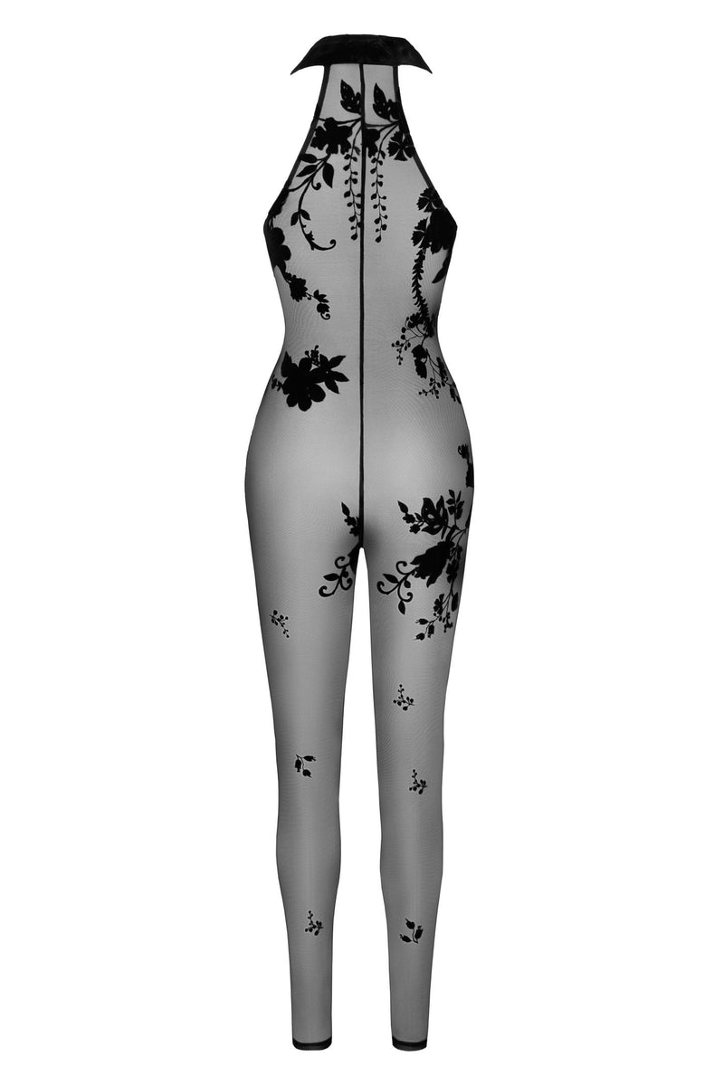 F315 Ego flocked mesh halter catsuit - 3XL-5