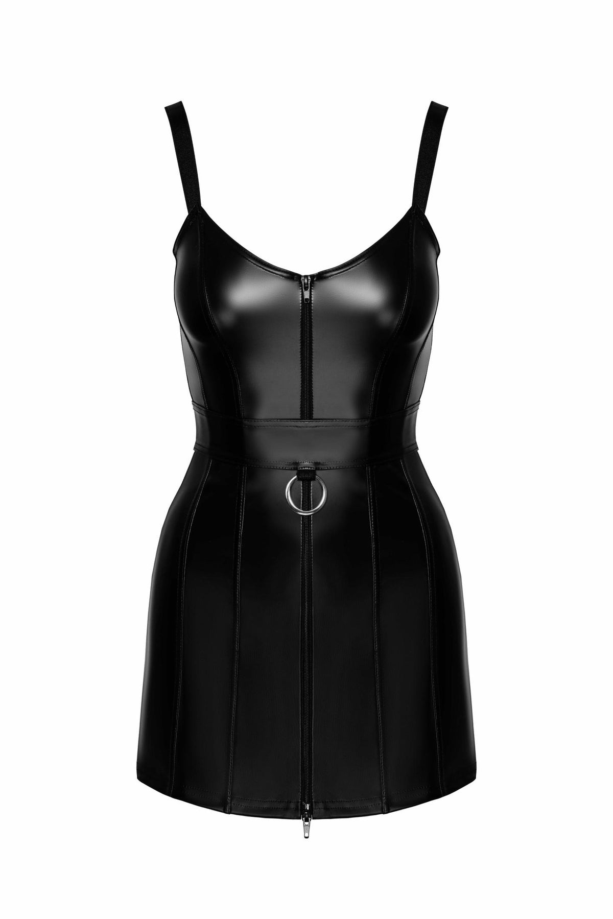 F320 Starlet wetlook minidress with ring belt - 3XL-4