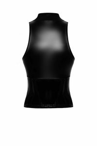 F324 Glam wetlook top with vinyl collar - 3XL-4