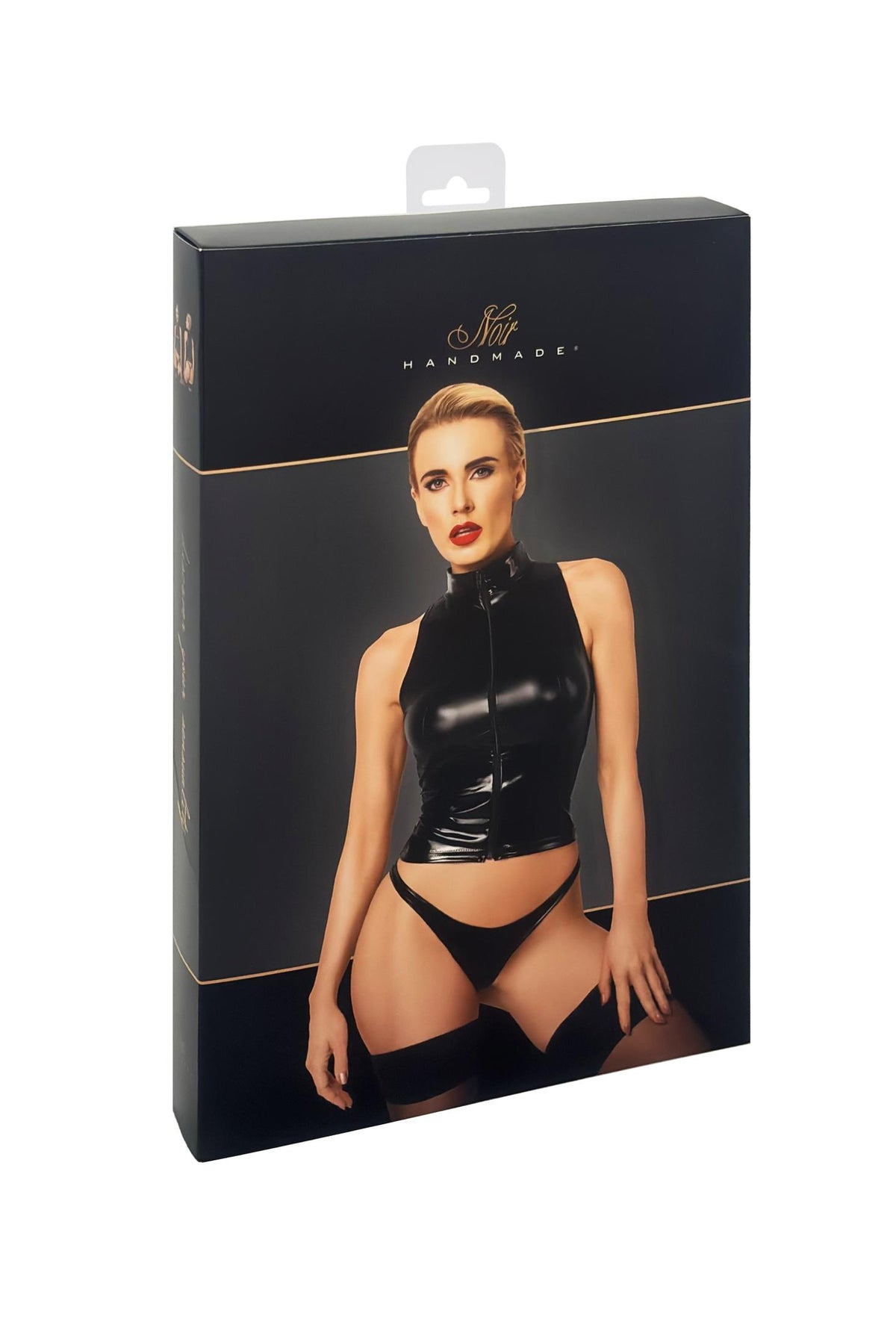 F324 Glam wetlook top with vinyl collar - 3XL-5