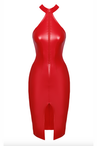 F354 Orgia red powerwetlook midi dress - 3XL-0