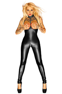 black wetlook catsuit F125 3XL-0