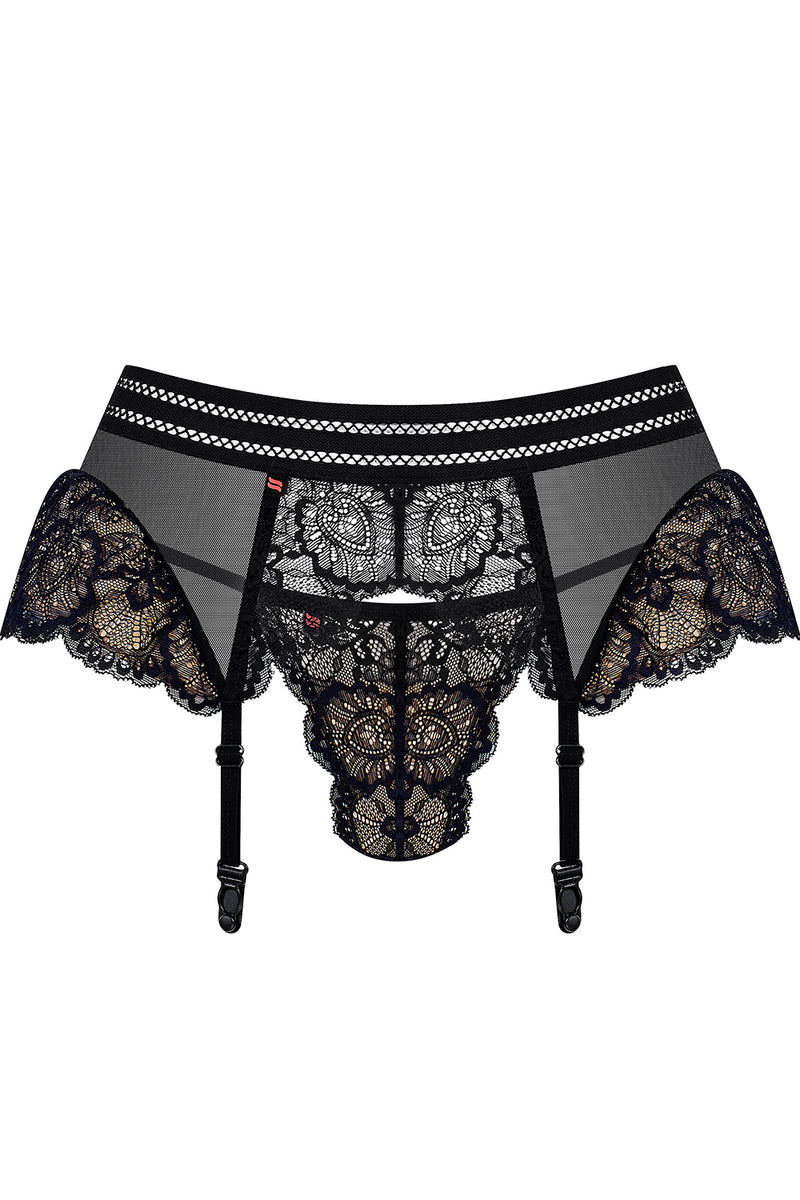 853-GAR-1 Garter Belt + T-String black - L/XL-0